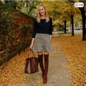 J.Crew Houndstooth Plaid Ruffle Wool Blend Mini Skirt Brown Size 10 J4493